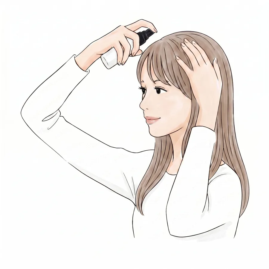 前髪の生え際にスパエッセンスをプッシュする様子